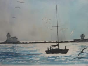 Watercolor painting of Cleveland Harbor by Steve Shonk