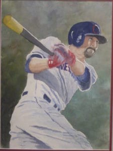 Water color painting of Cleveland baseball player by Steve Shonk