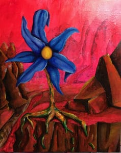anthony contini blue flower with red background painting