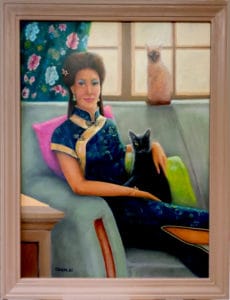ed steffeck painting of lady with two cats