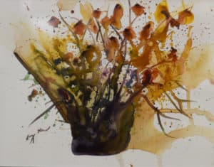abstract water color of yellow and orange flowers by larry curr