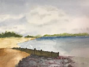 Beach watercolor painting by Ed Paradise