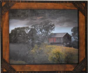 painting of old barn in field by michelle wittensoldner
