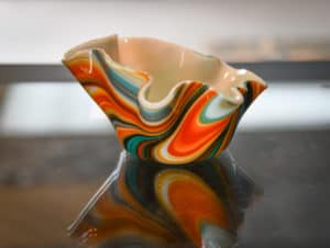 multicolored glass bowl by Nancy Rees