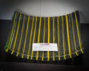 Yellow striped glass dish by Nancy Rees