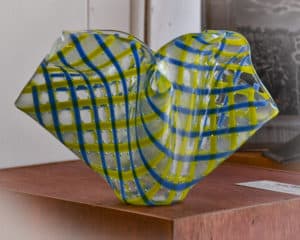 Yellow and blue checked glass vase by Nancy Rees