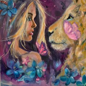 girl with lion artwork by sarah andreas