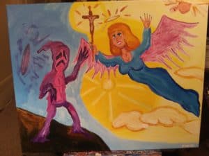 Patrick Conidi painting of a demon and an angel