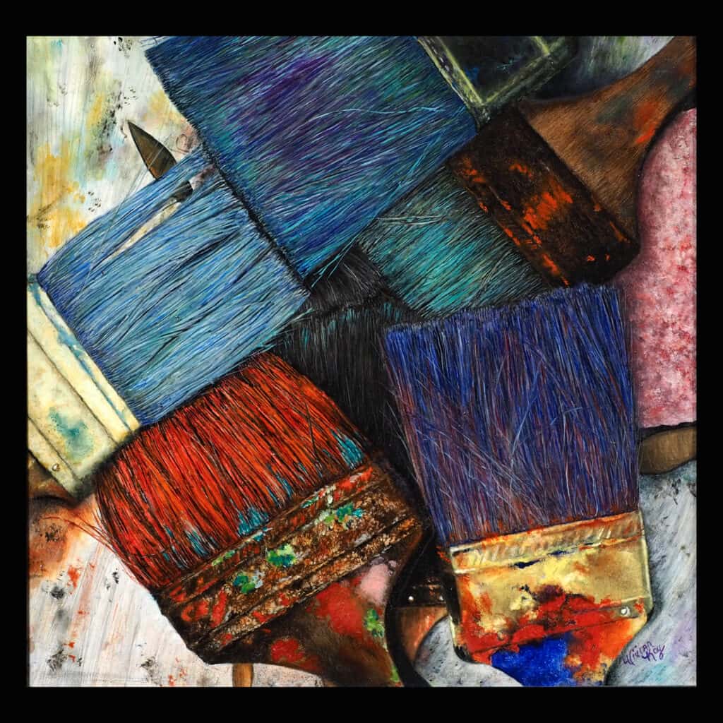 painting of colorful paint brushes by Vivian Mosley